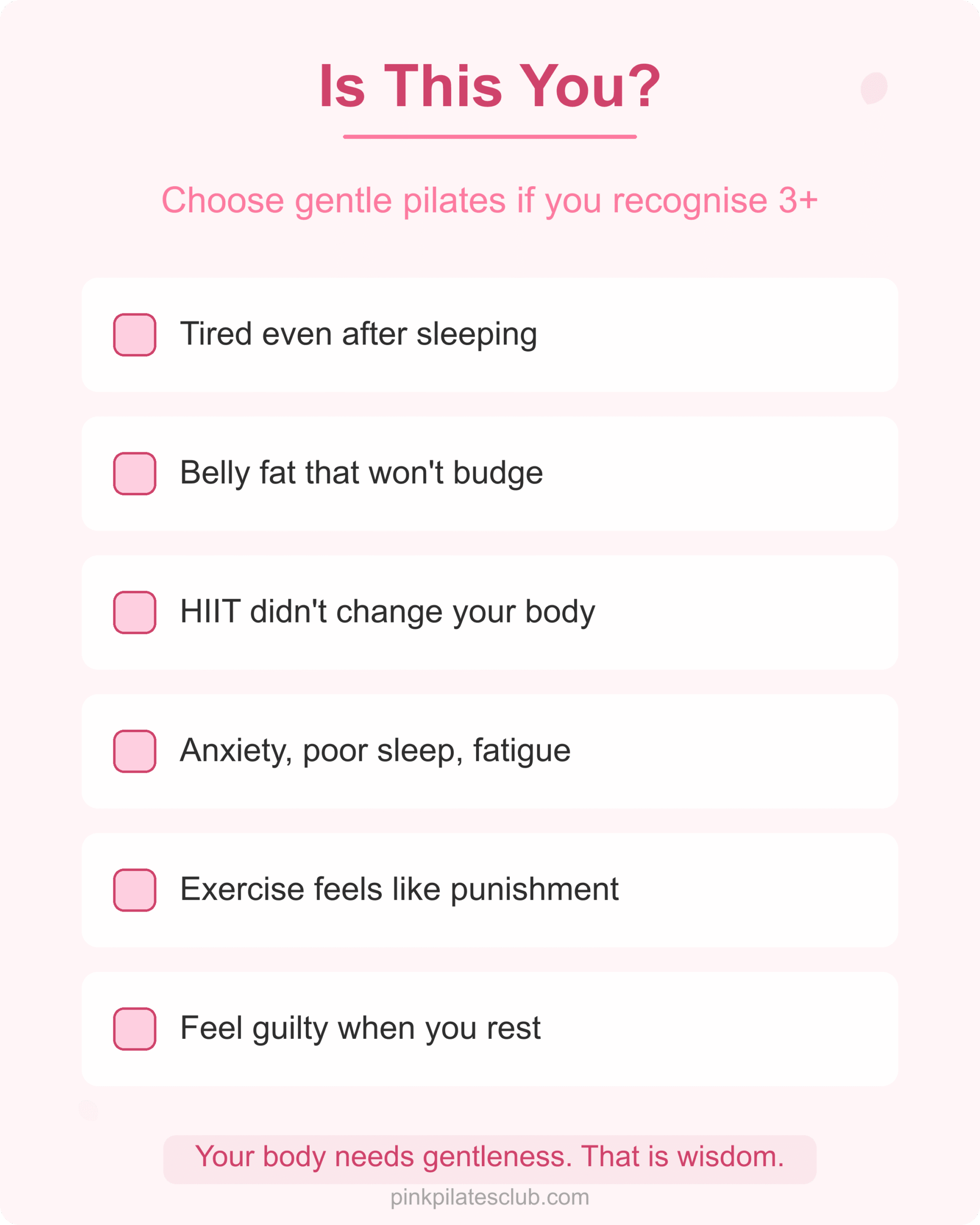 Should You Choose Gentle Pilates? Checklist for women who should choose gentle pilates over HIIT