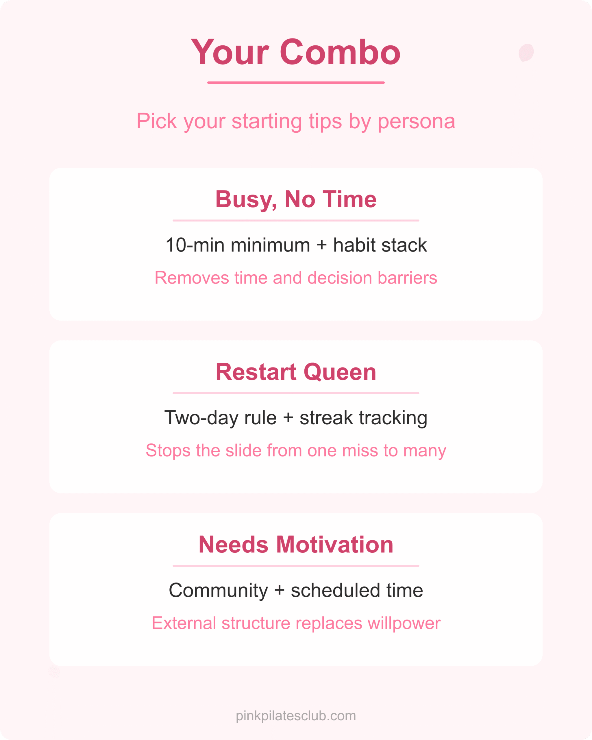 Pick Your Consistency Combo Pilates consistency plan combos for busy women and restart queens