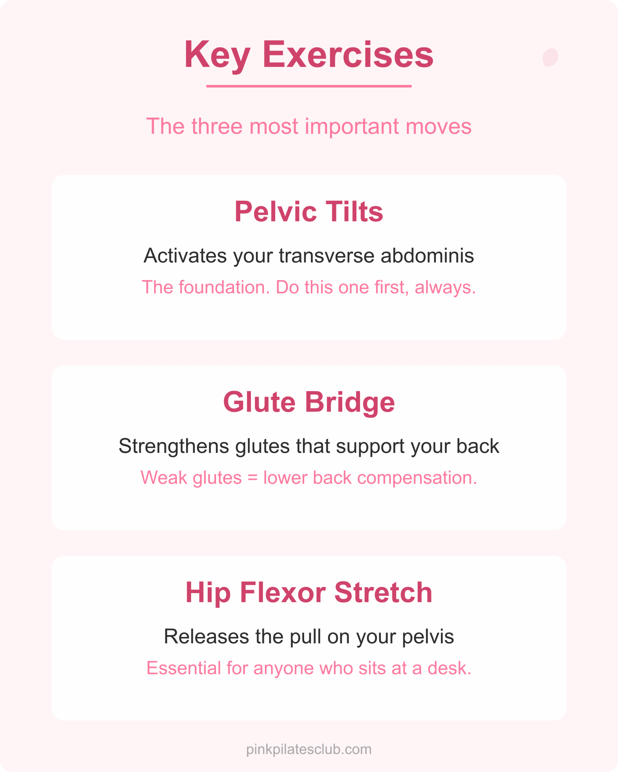 Three key pilates exercises for lower back pain relief