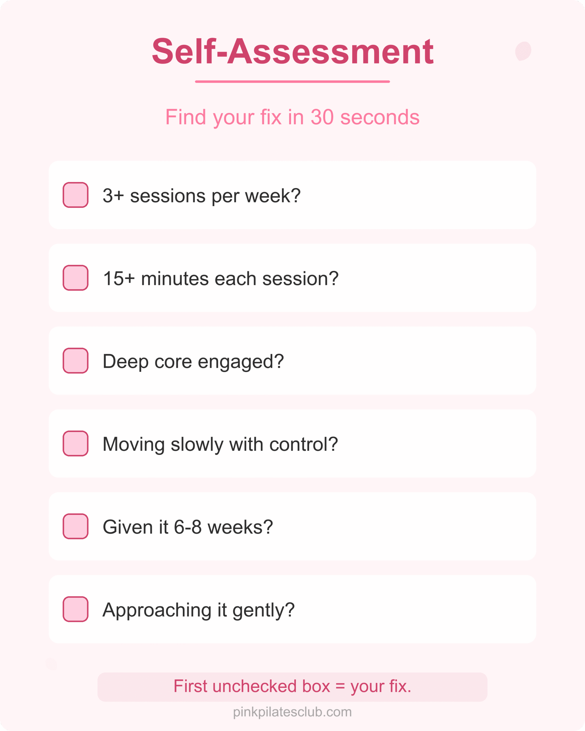 Pilates self-assessment checklist to find why your practice is not working