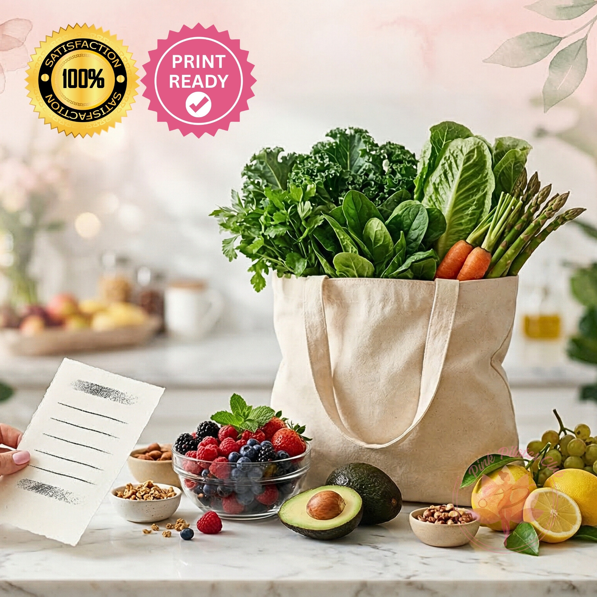 Pink Pilates Grocery Lists digital product