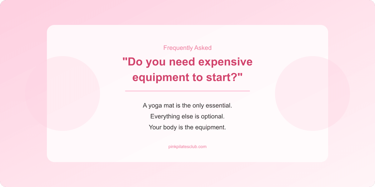 Pink pilates princess FAQ visual answering common questions about equipment