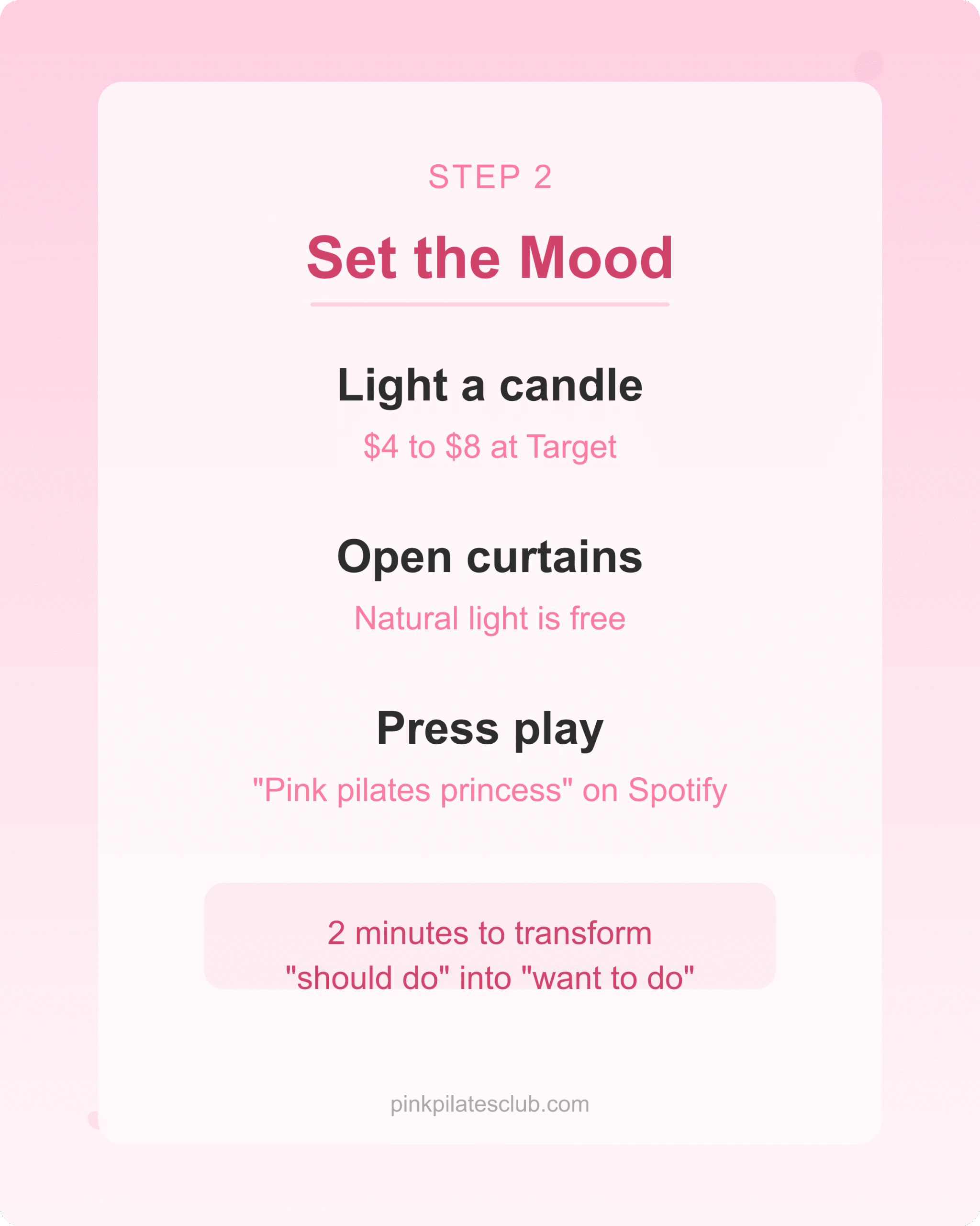 Mood setting tips for a pink pilates princess morning routine