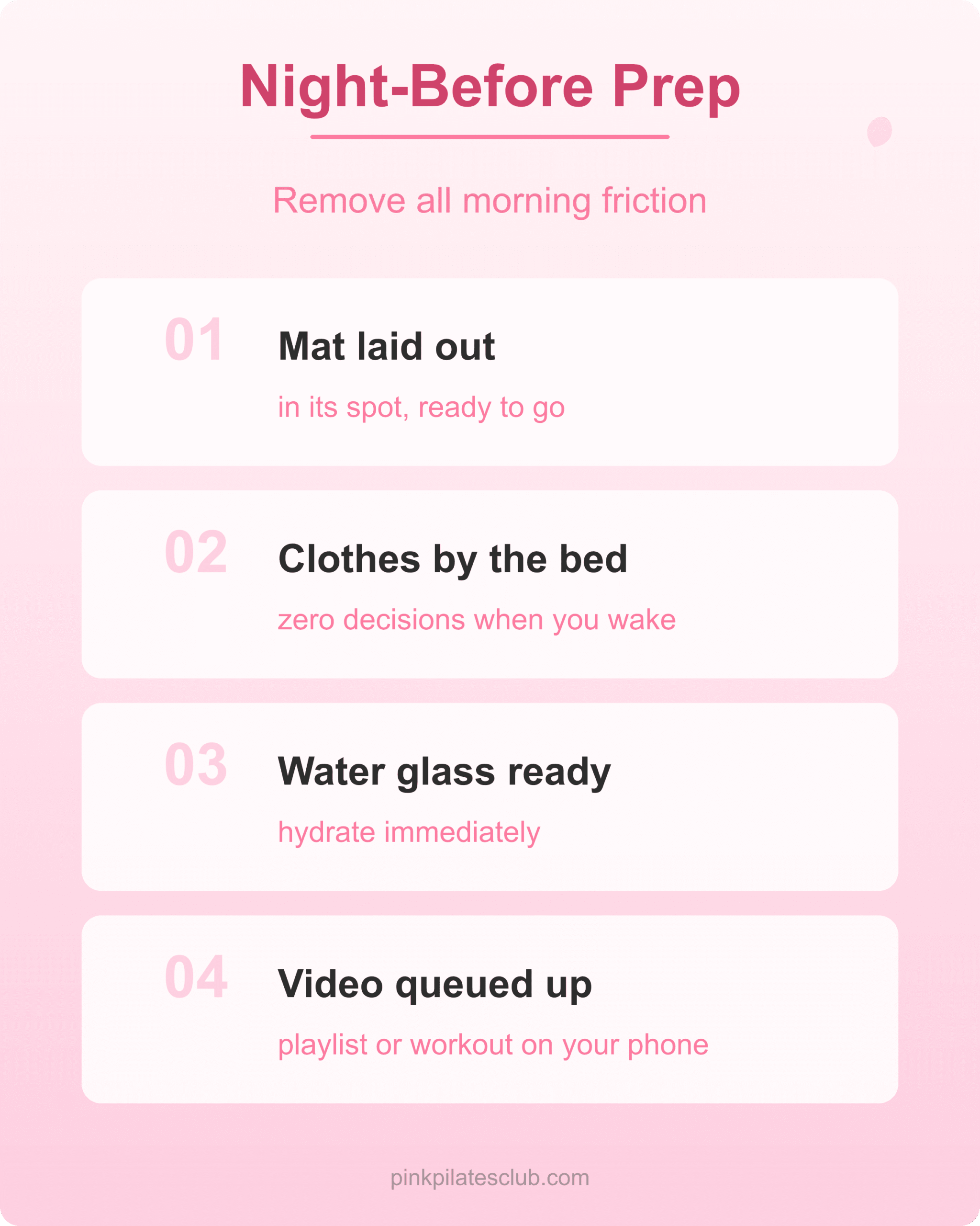 Night-before preparation tips for a pink pilates princess morning routine