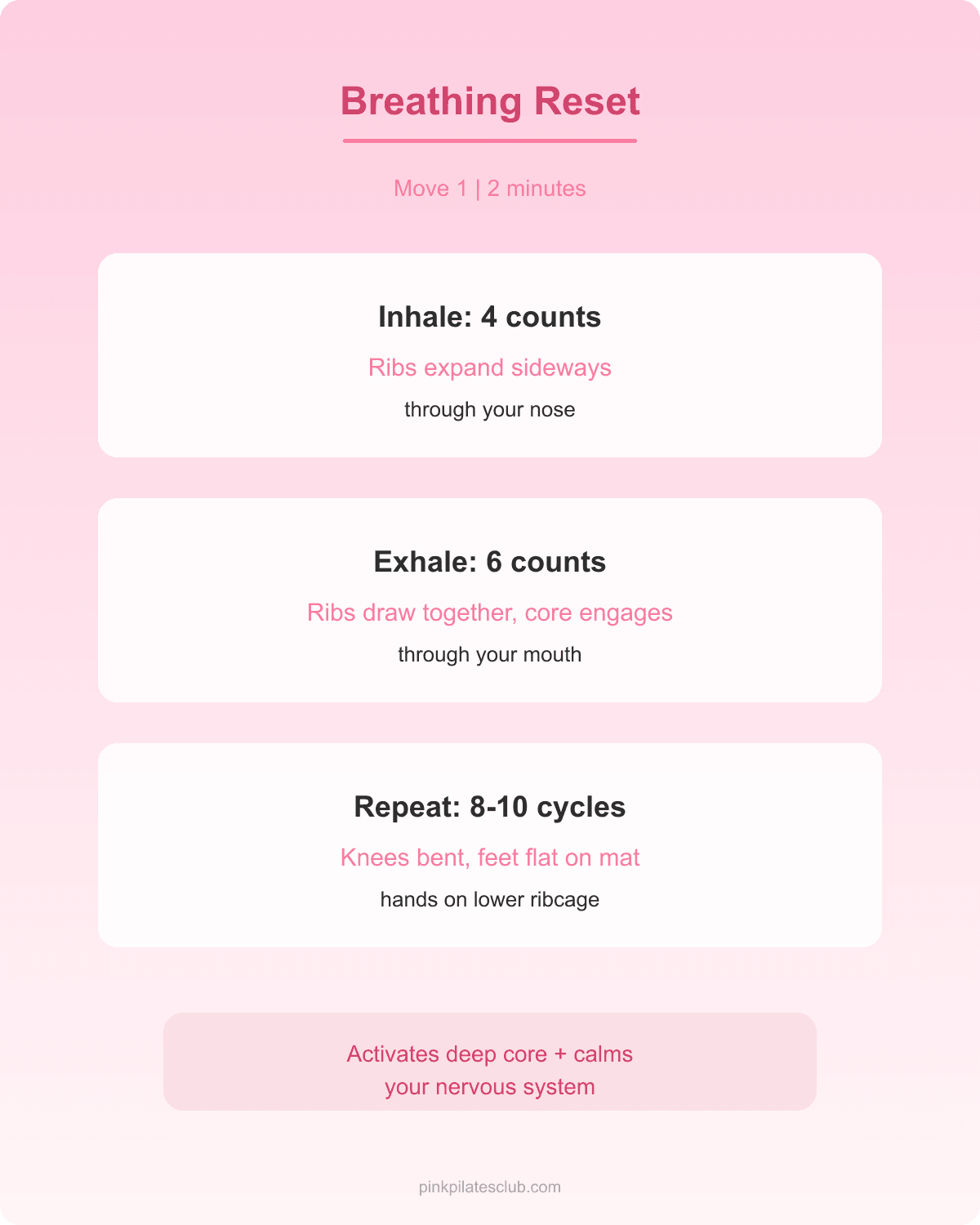 Breathing Reset Exercise Guide Breathing reset exercise instructions for beginner pilates workout