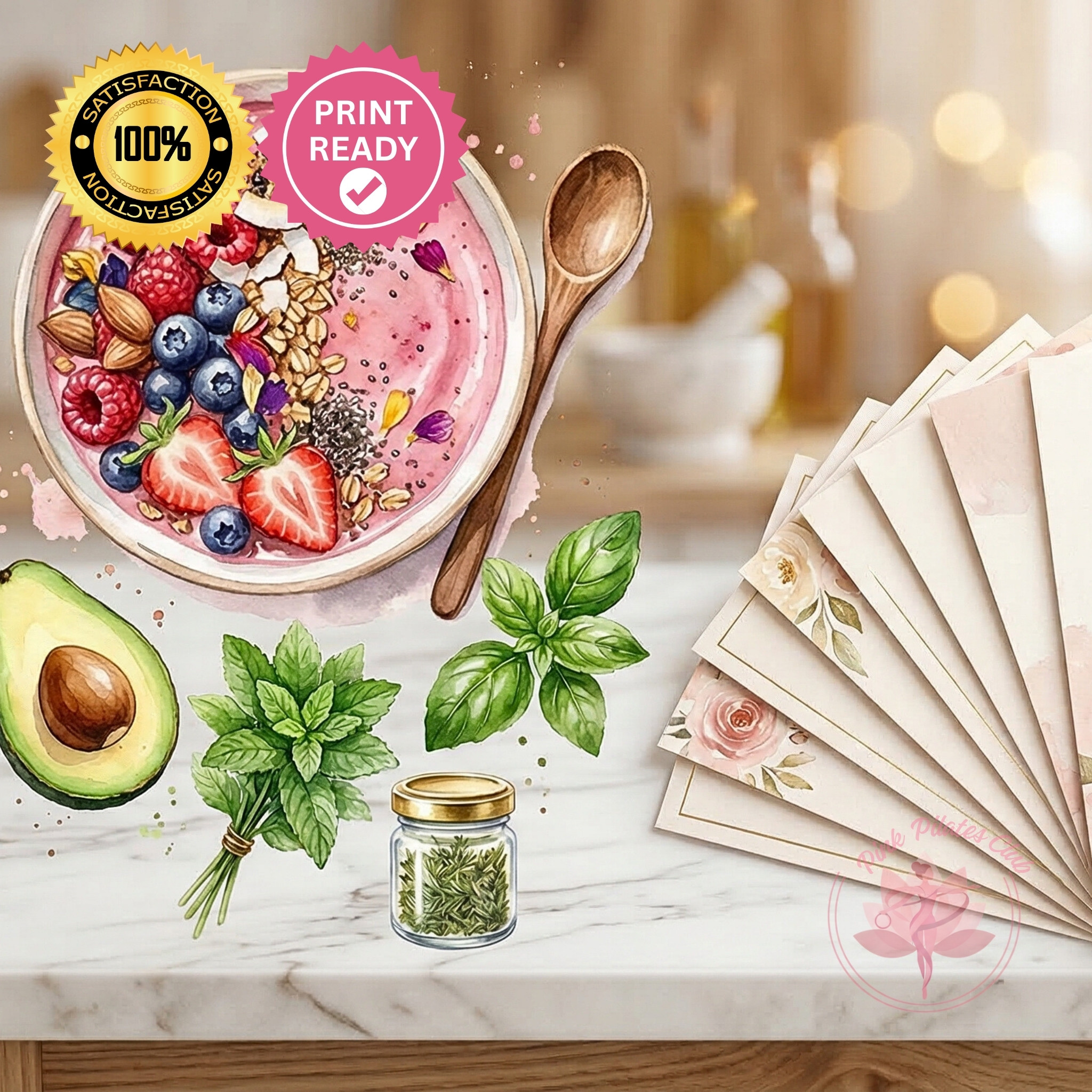 Pink Pilates Recipe Cards, 19 bloat-friendly recipes