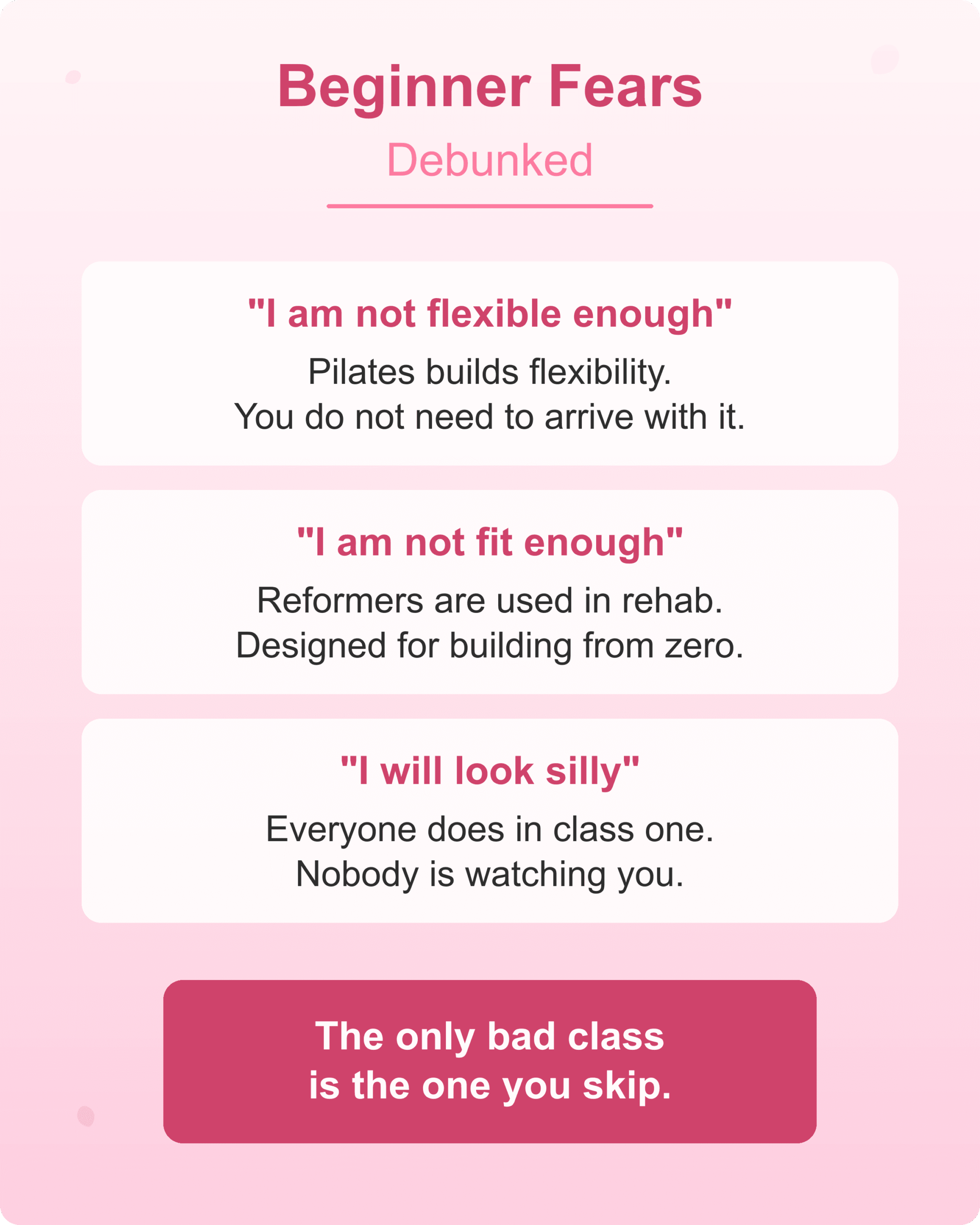 Beginner Fears Debunked Common reformer pilates beginner fears debunked with encouraging responses