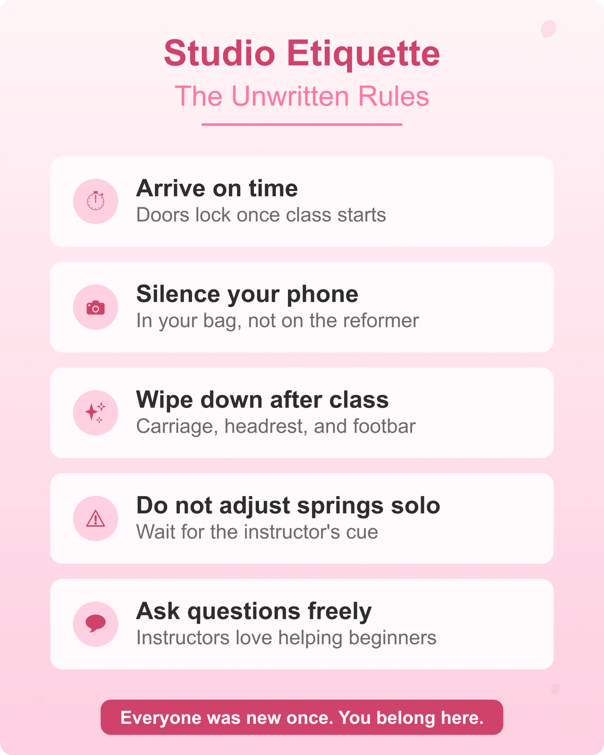 Studio Etiquette Tips Reformer pilates studio etiquette tips for first time beginners