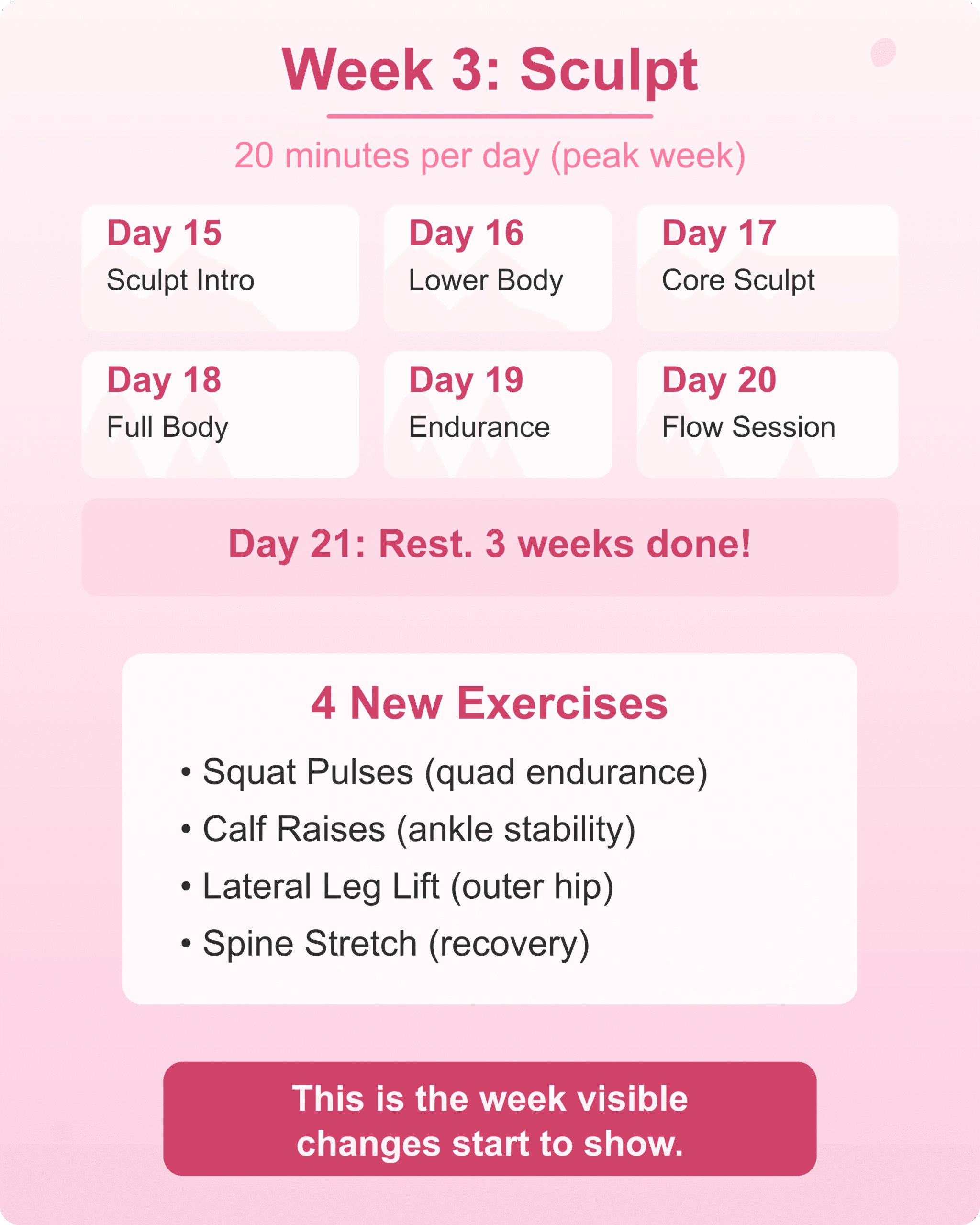 Week 3 sculpt plan for the 28-day wall pilates challenge peak volume week
