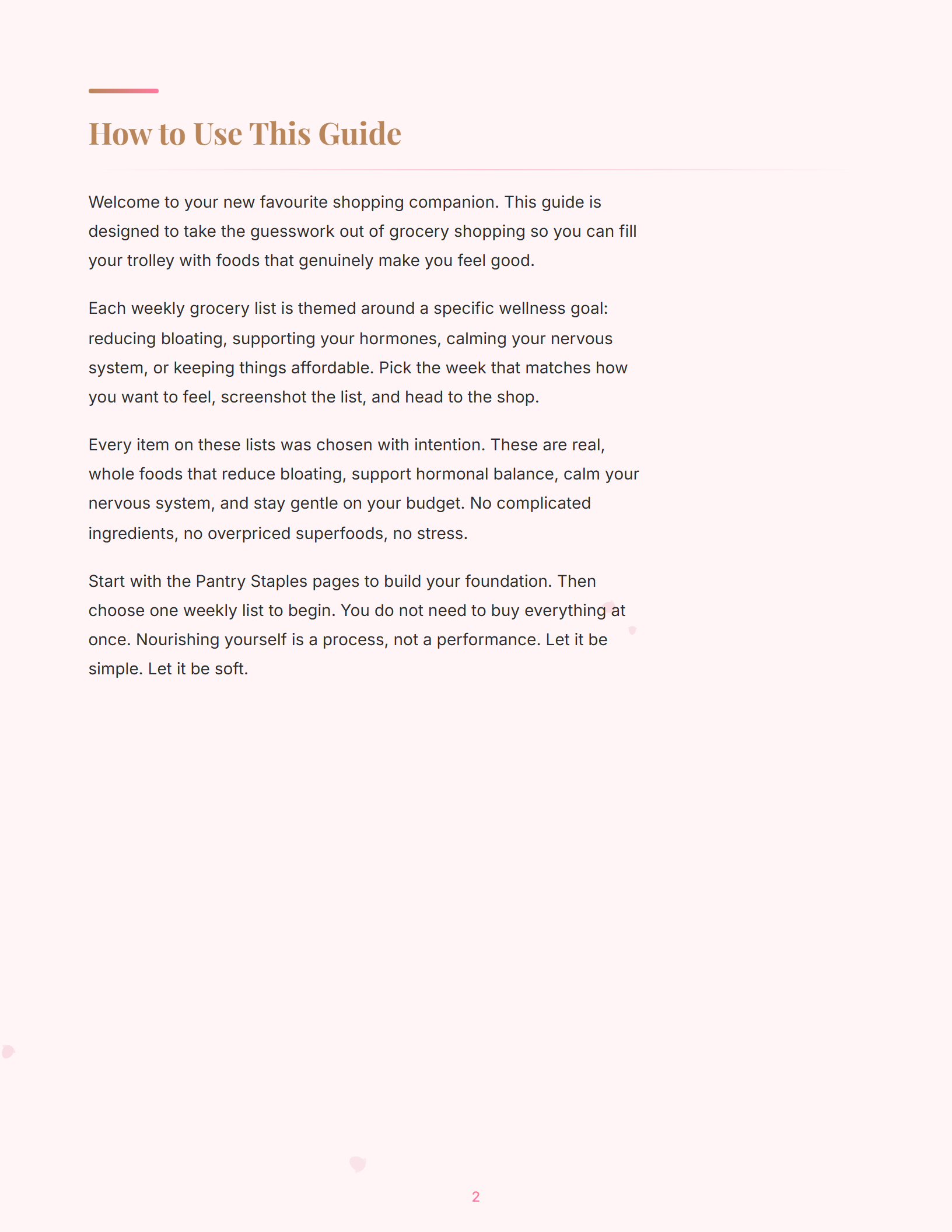 Sample magazine spread from Pink Pilates Grocery Lists (page 2)
