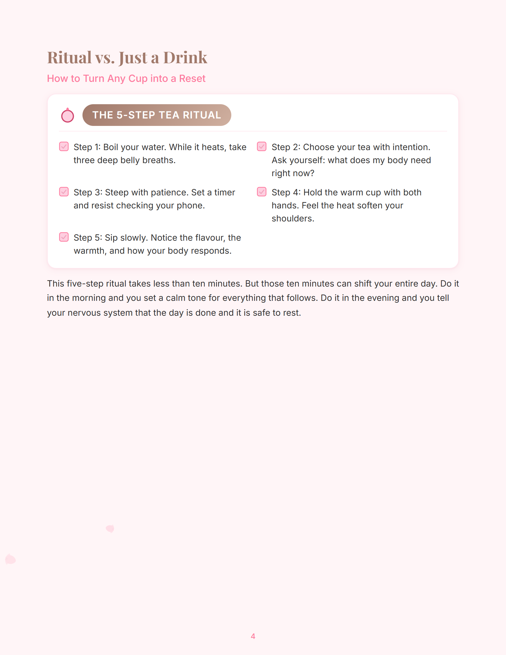 Daily tea schedule visual from The Pilates Tea Ritual