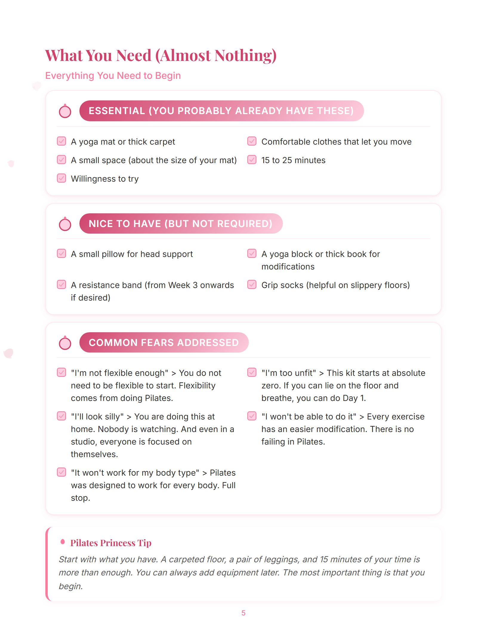 Sample magazine spread from The Pink Pilates Starter Kit (page 5)