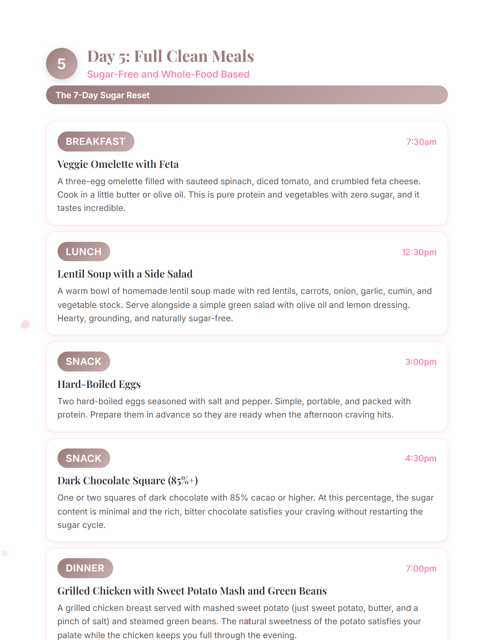 Sample daily plan from The 7-Day Sugar Reset