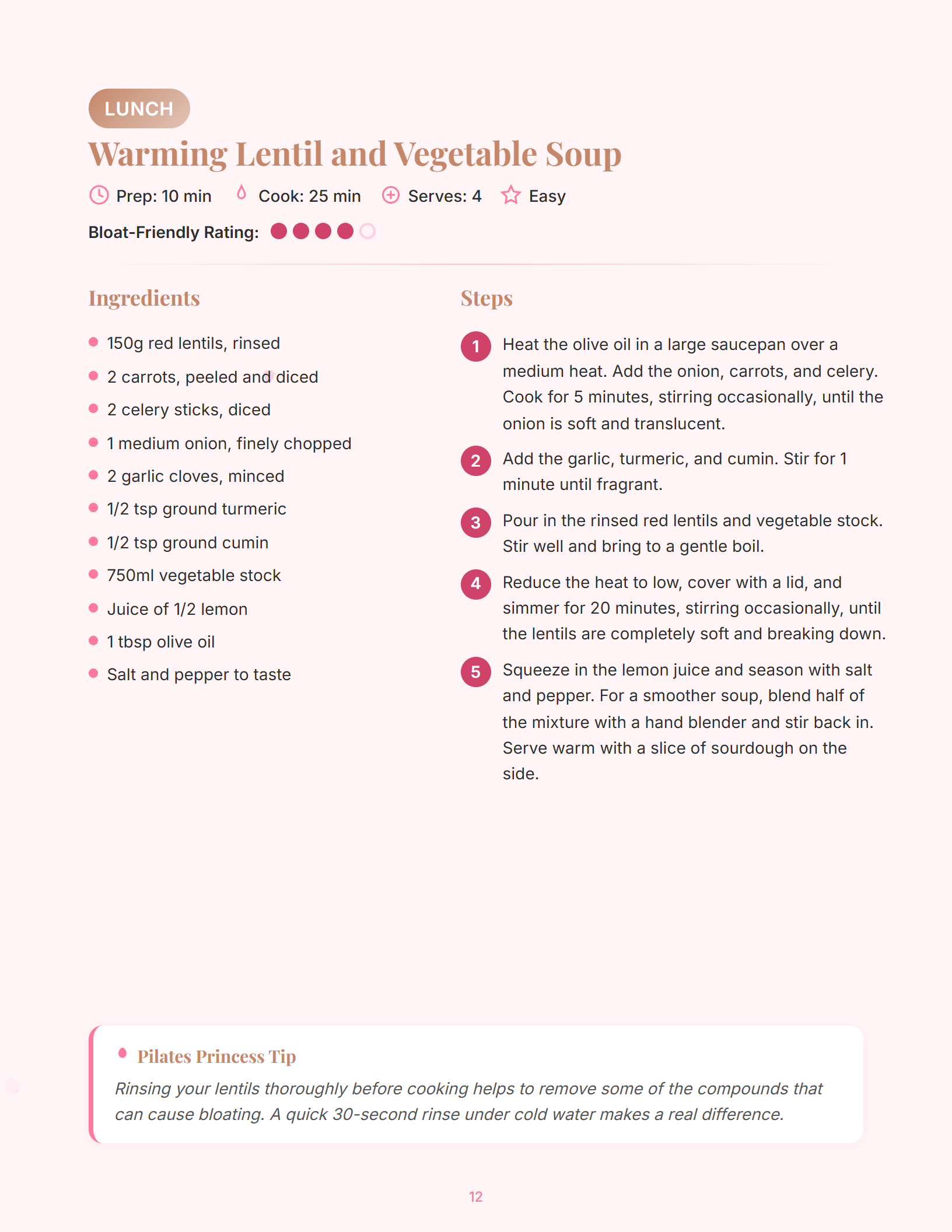 Lunch recipe card from the Pink Pilates Recipe Cards