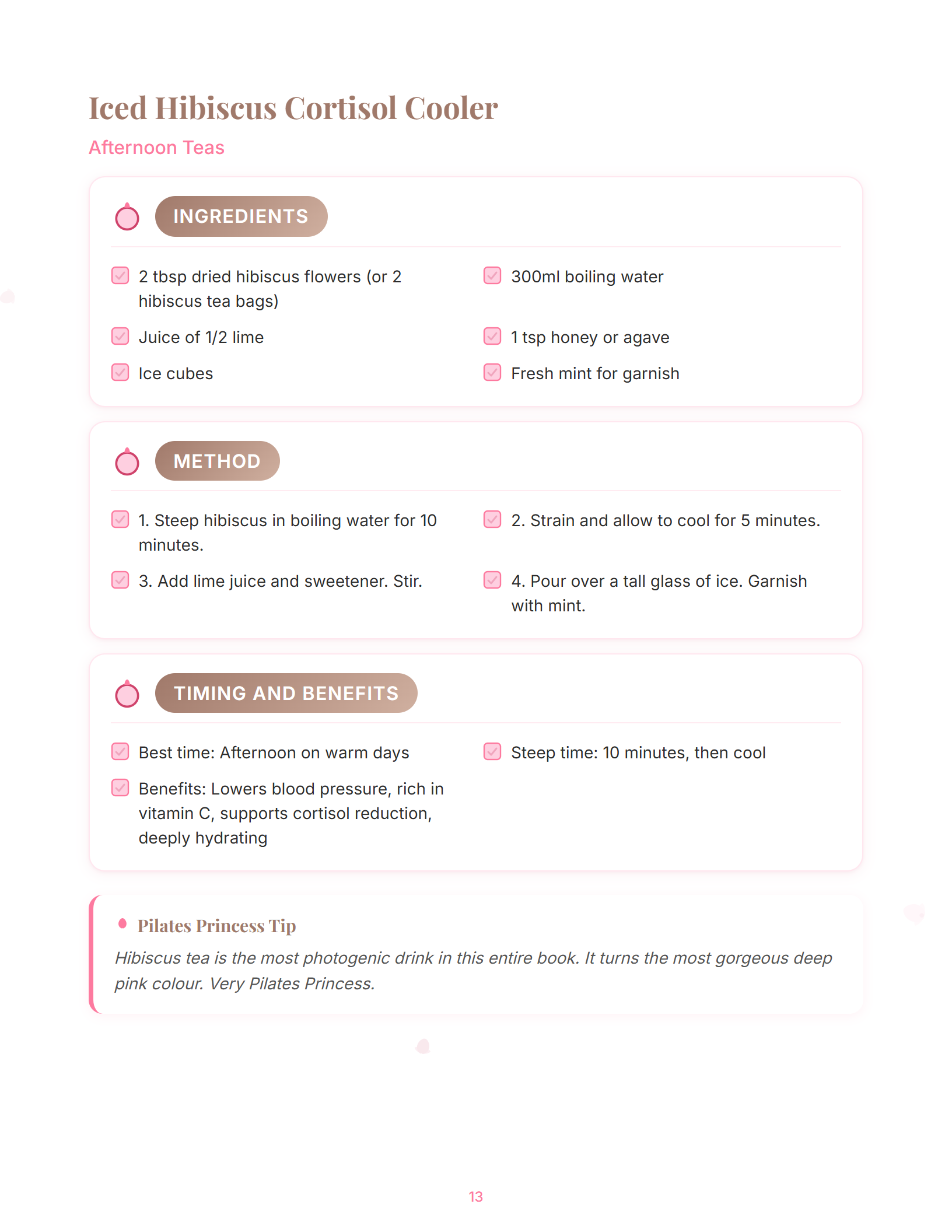 Tea recipe spread from The Pilates Tea Ritual
