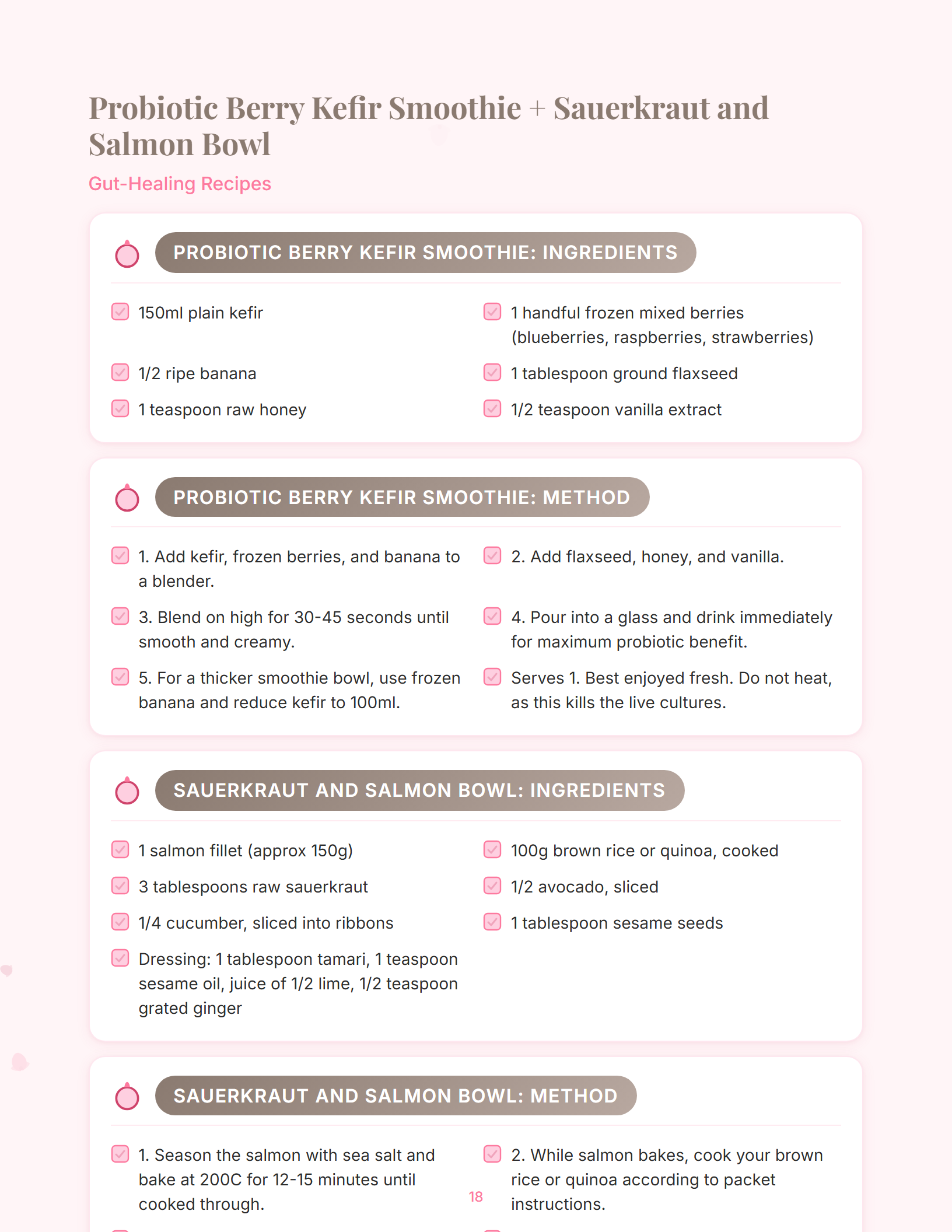 Sample magazine spread from Pink Pilates 7-Day Gut Reset (page 18)