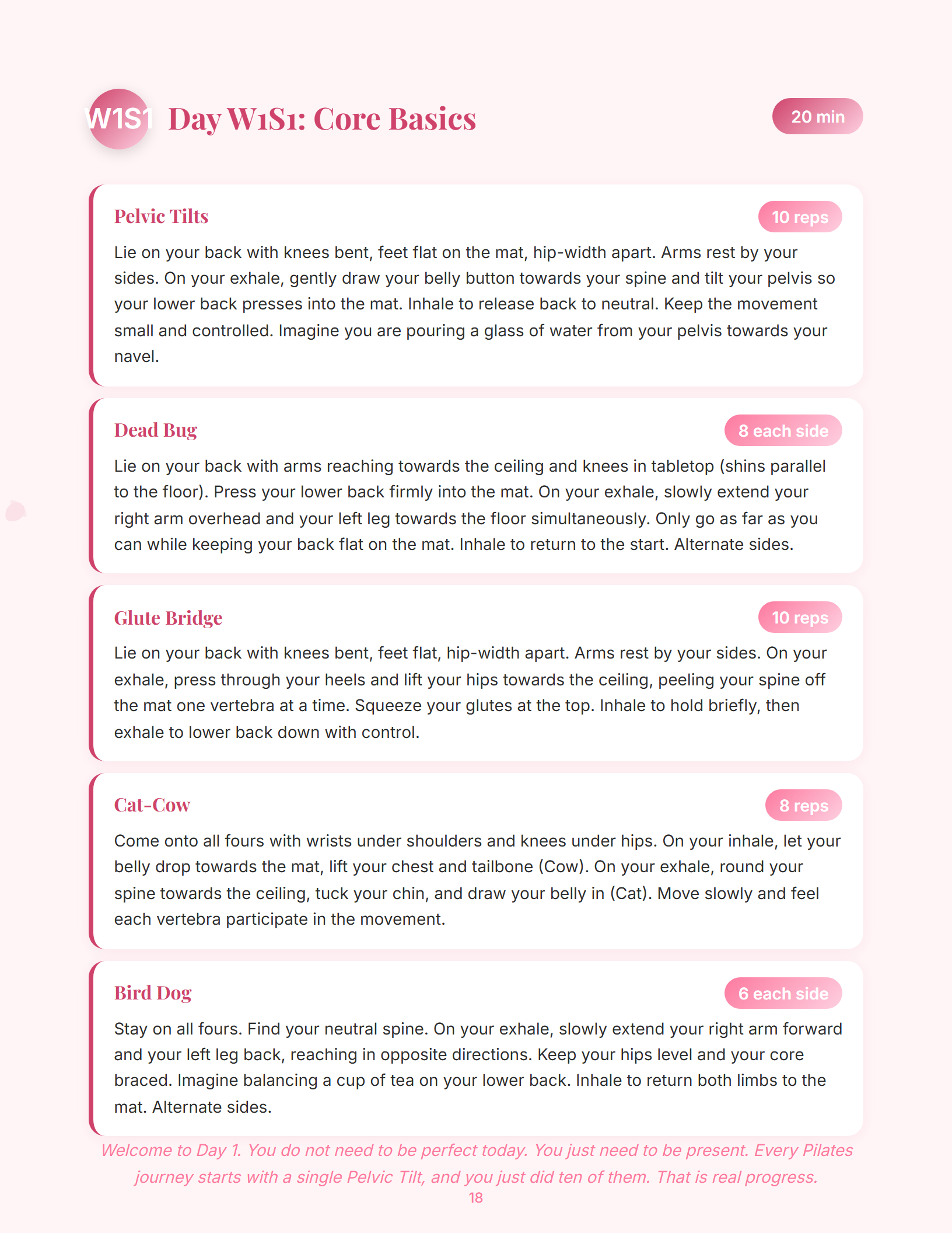 Sample magazine spread from Mat Pilates at Home Playbook: No Excuses (page 18)