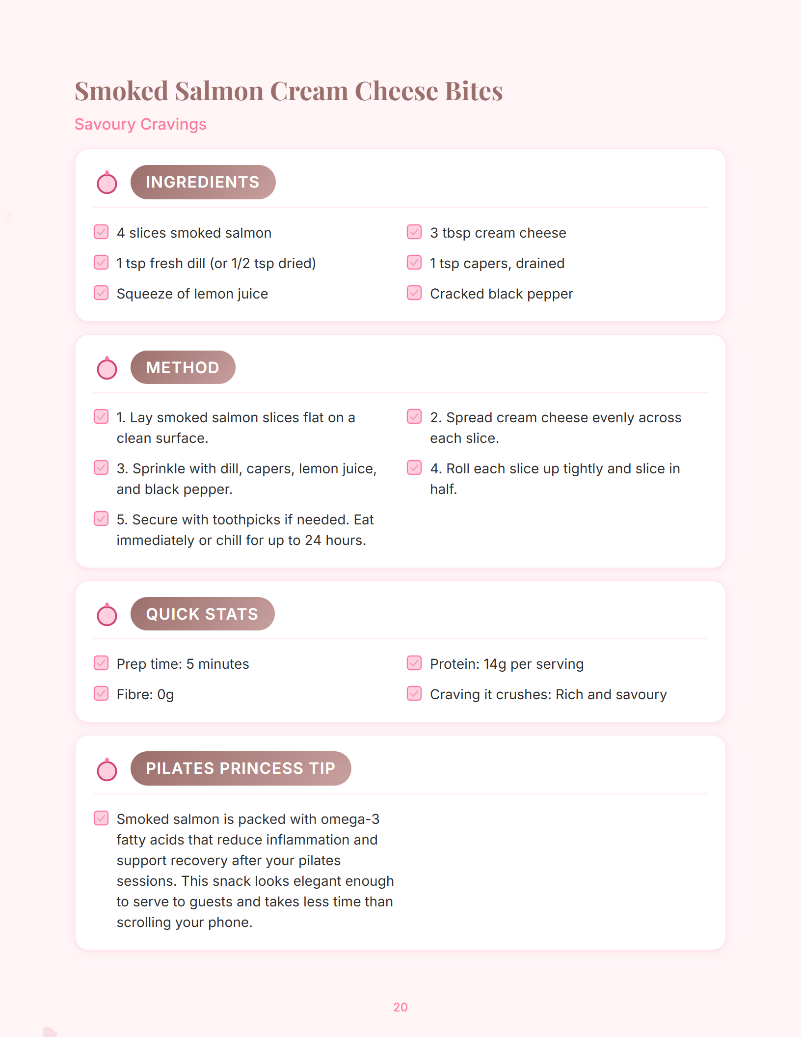 Sweet snacks recipe spread from the Pink Pilates Princess Snack Bible