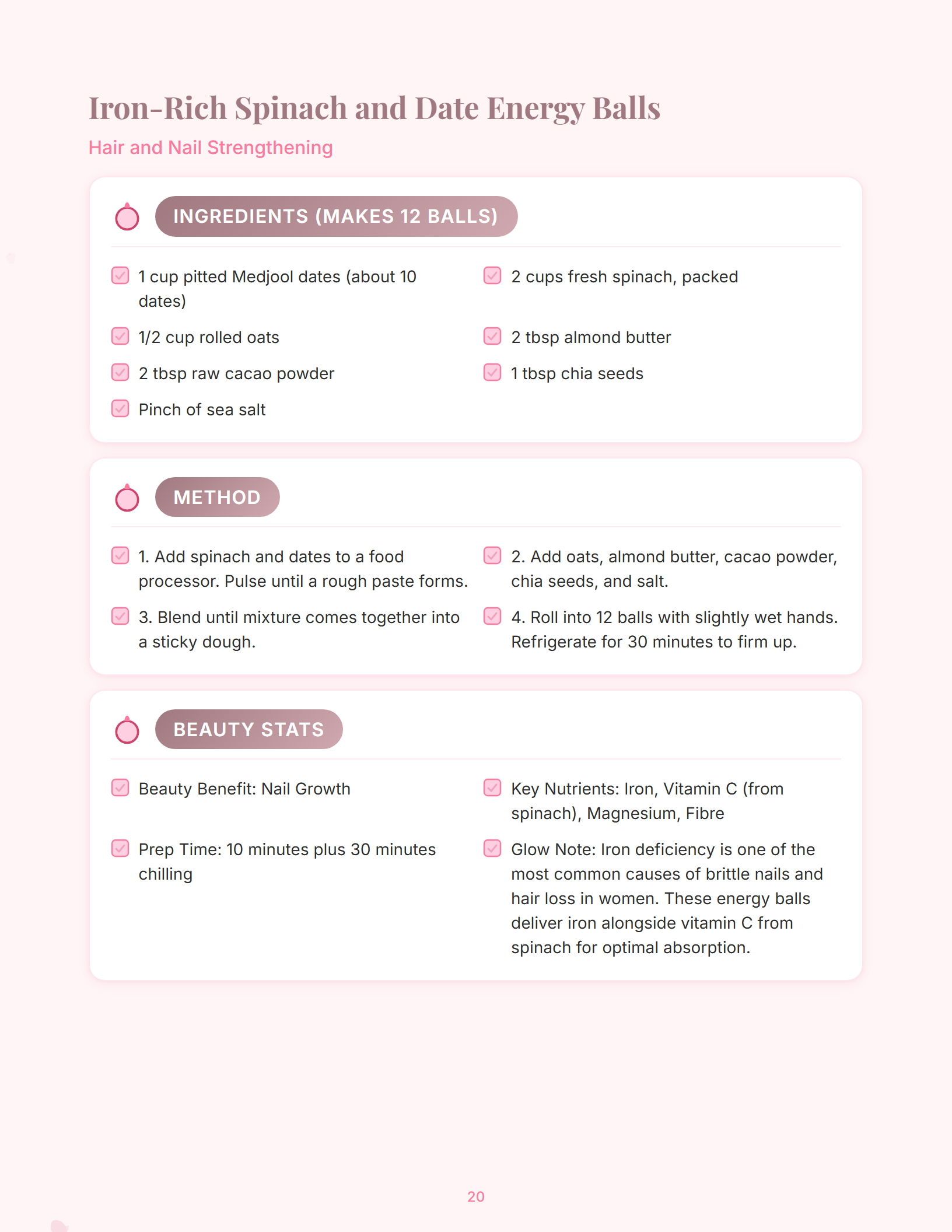 Sample magazine spread from The Pink Pilates Beauty Potion Recipe (page 20)