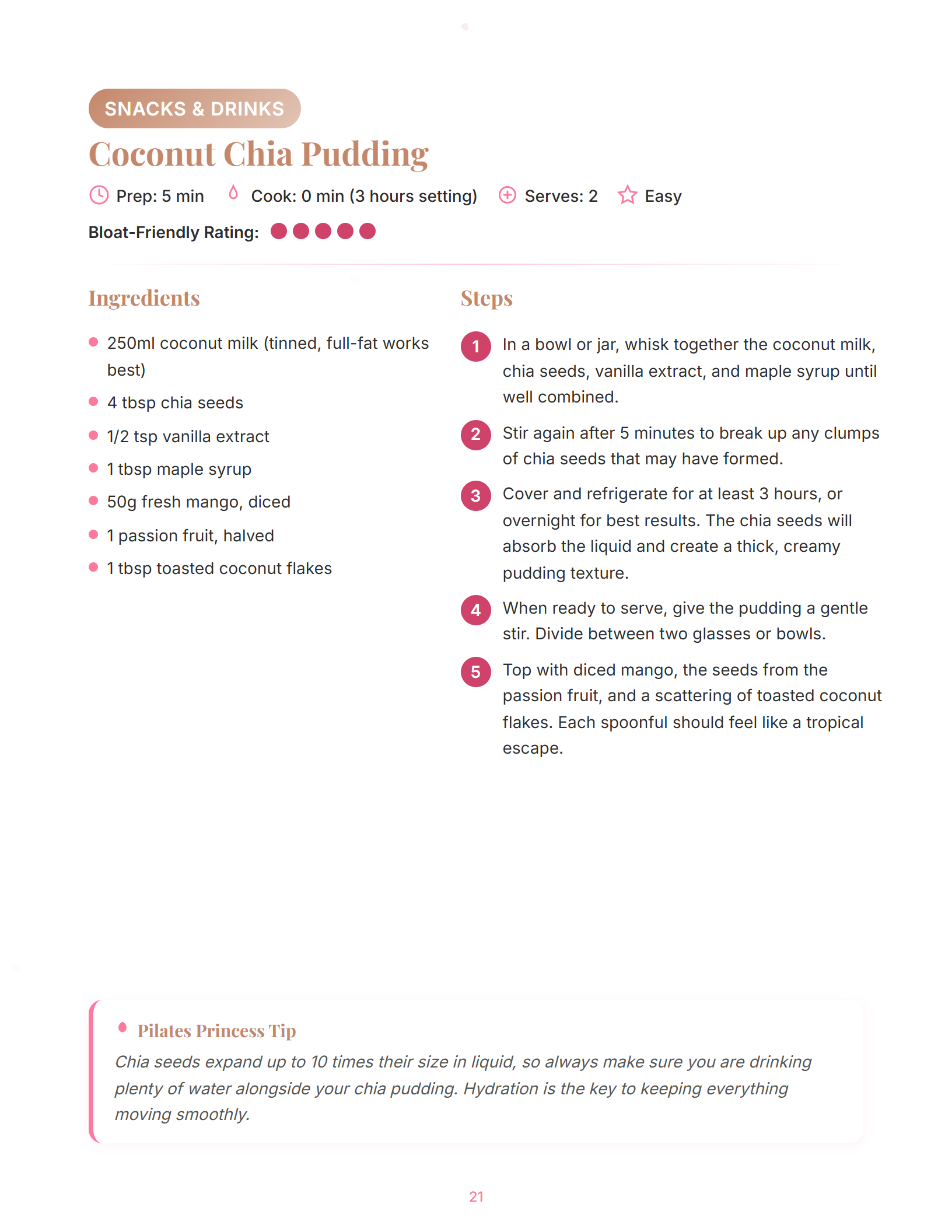 Dinner recipe card from the Pink Pilates Recipe Cards