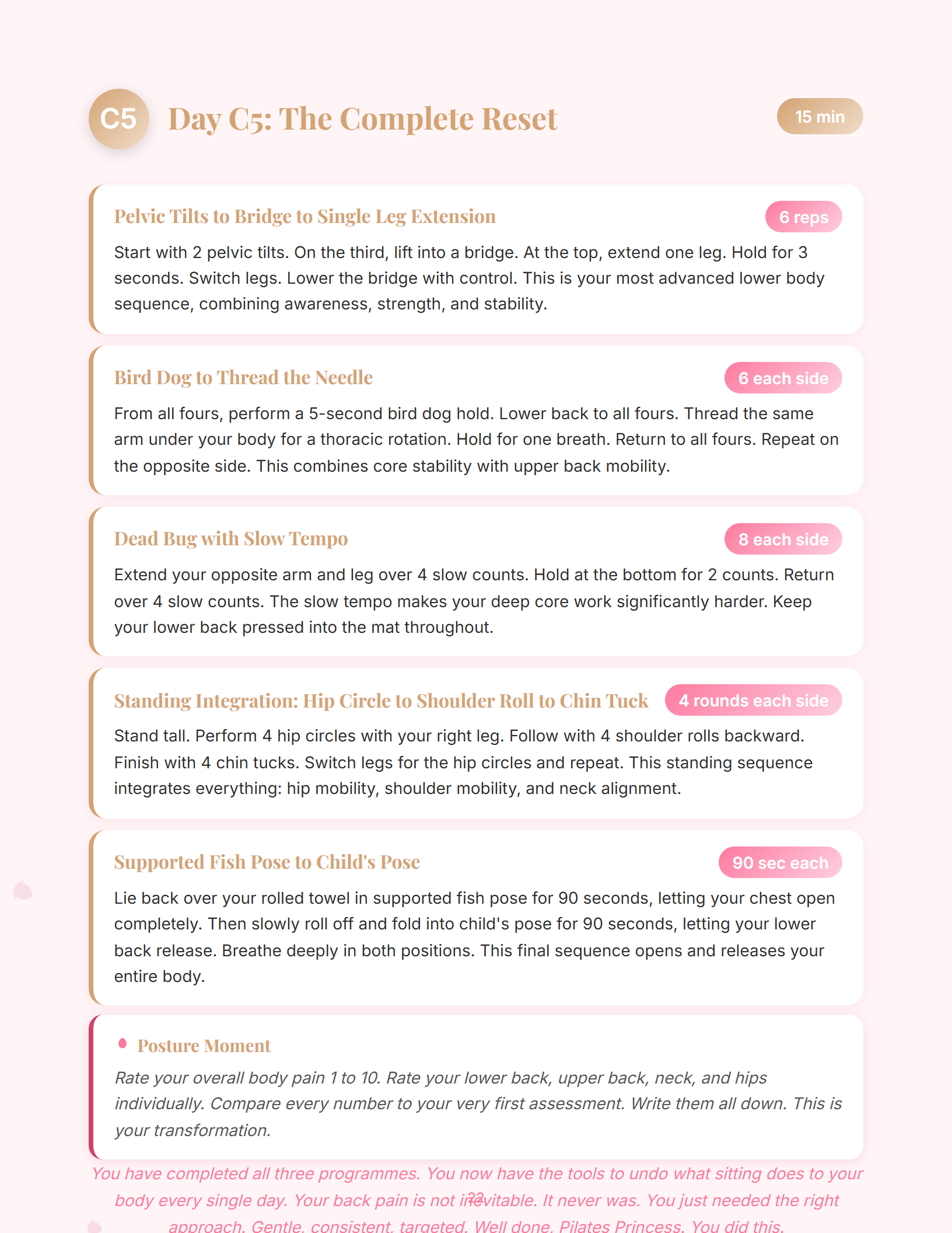 Sample magazine spread from Pilates for Back Pain: Fix for Desk-Bound Women (page 22)