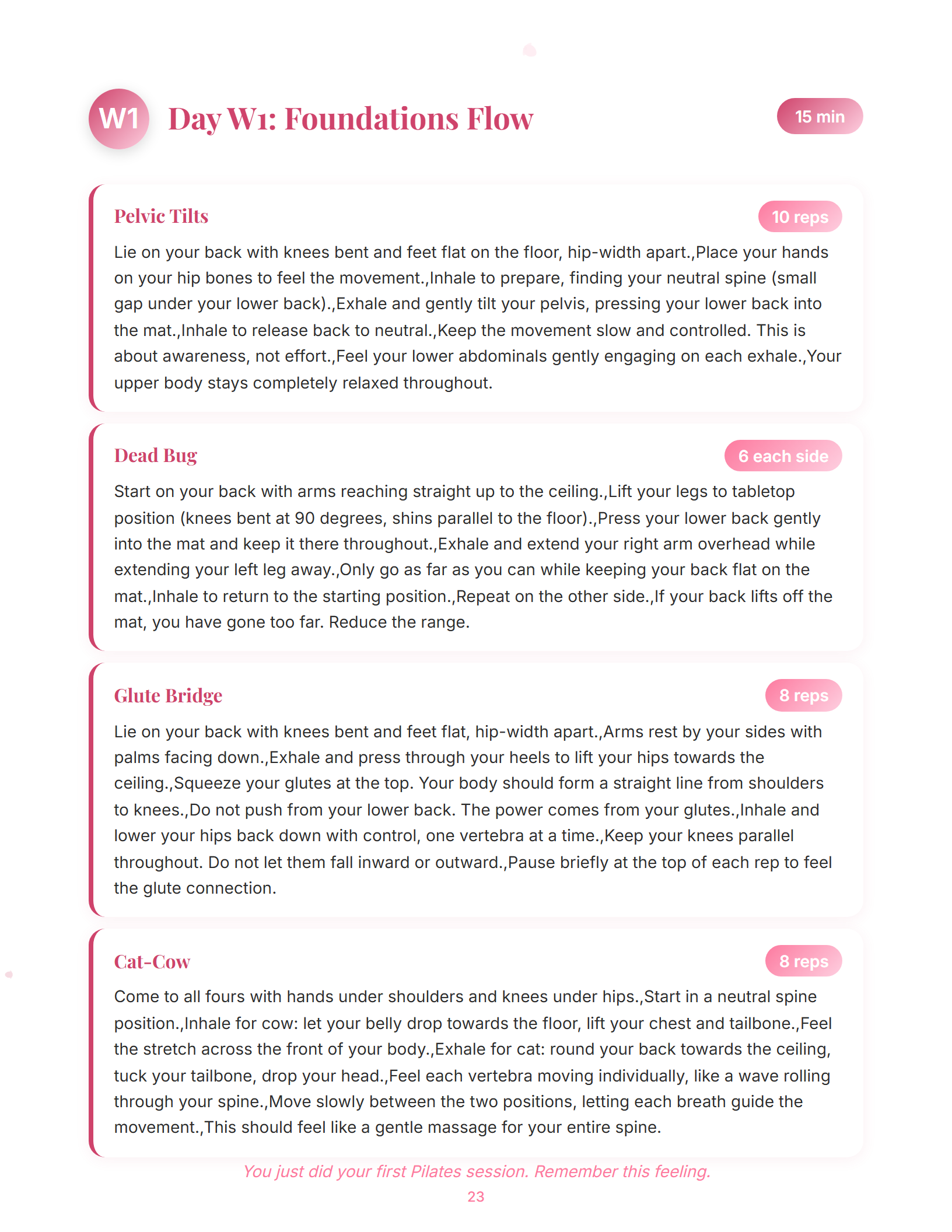 Sample magazine spread from The Pink Pilates Starter Kit (page 23)