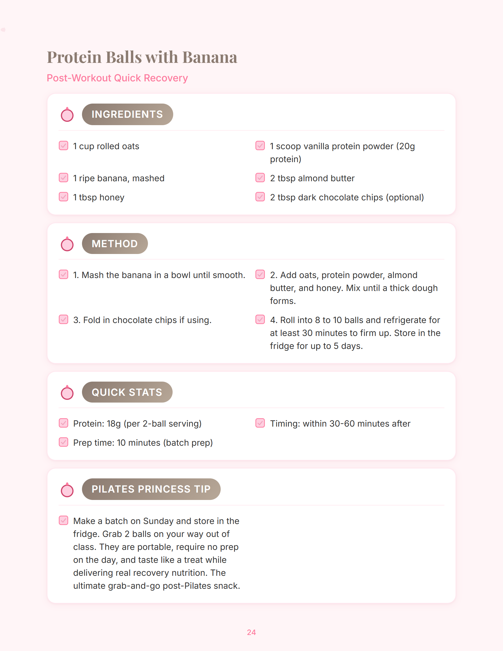 Weekly Pilates nutrition planner from the Pre and Post Workout Nutrition Guide