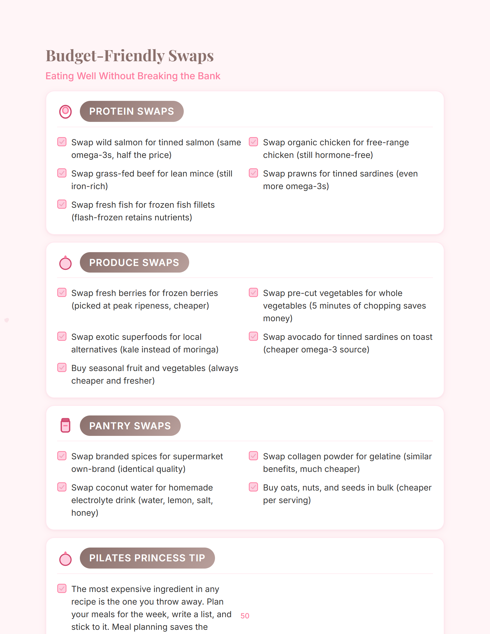 Hormone-friendly recipe spread from the Pilates Hormone Meal Guide