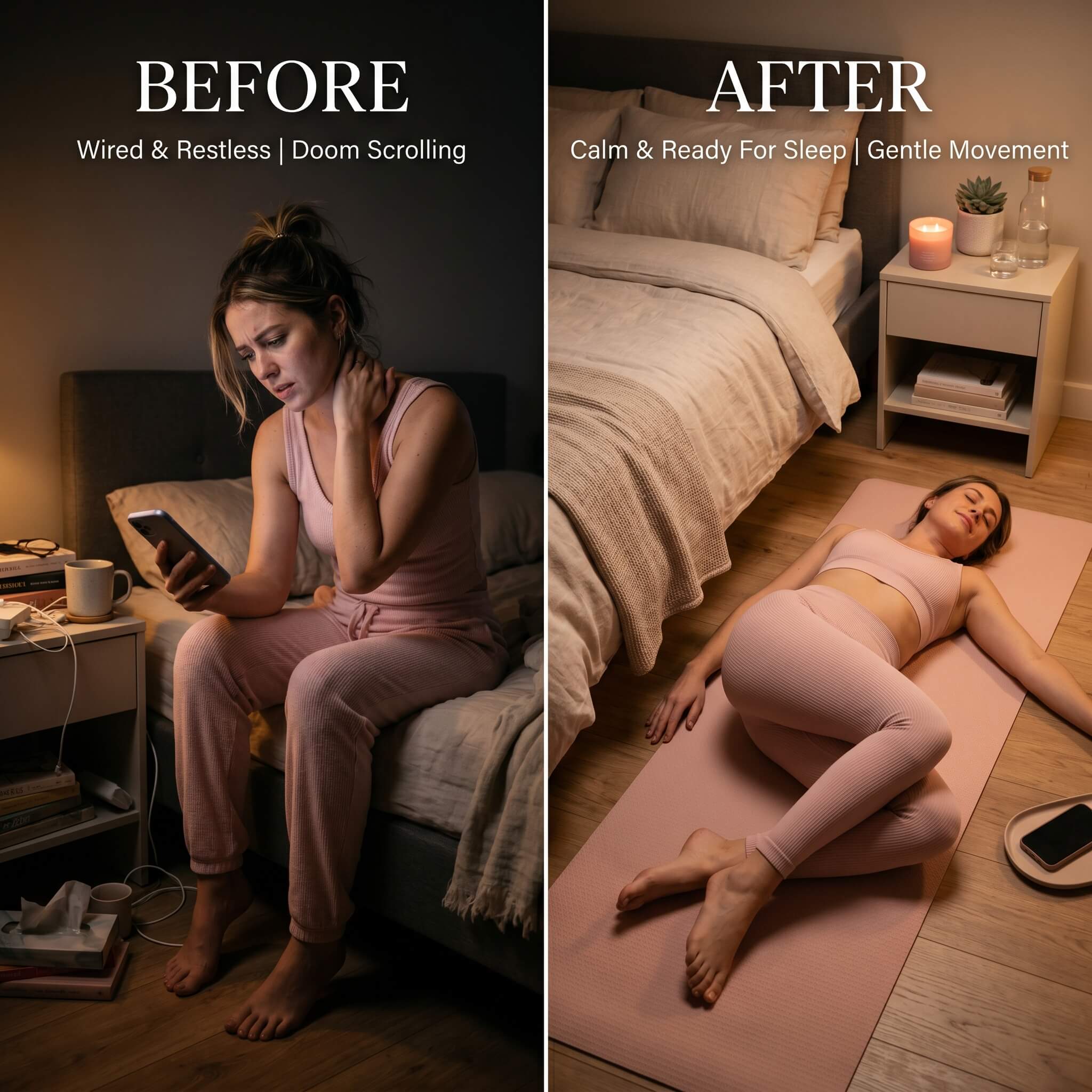 10-Minute Bedtime Pilates Reset Pilates program cover, Pink Pilates Club