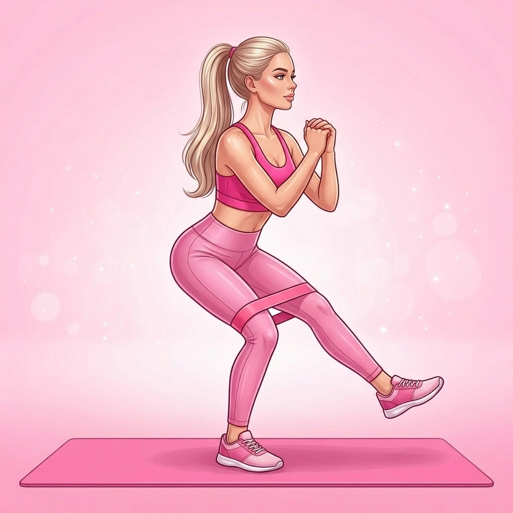 Illustration of Banded Lateral Walk Pilates exercise, Pink Pilates Club
