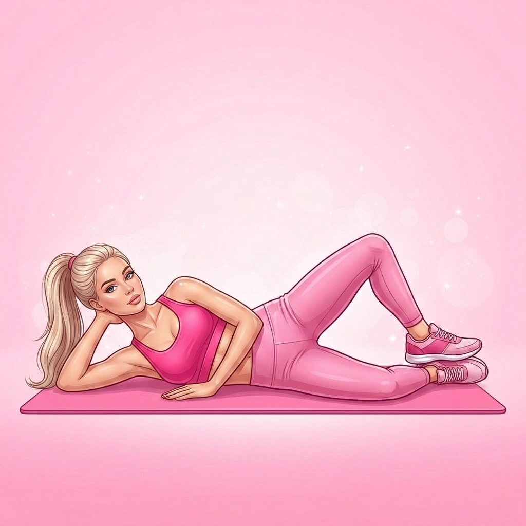 Illustration of Clamshell with Pelvic Floor Pilates exercise, Pink Pilates Club