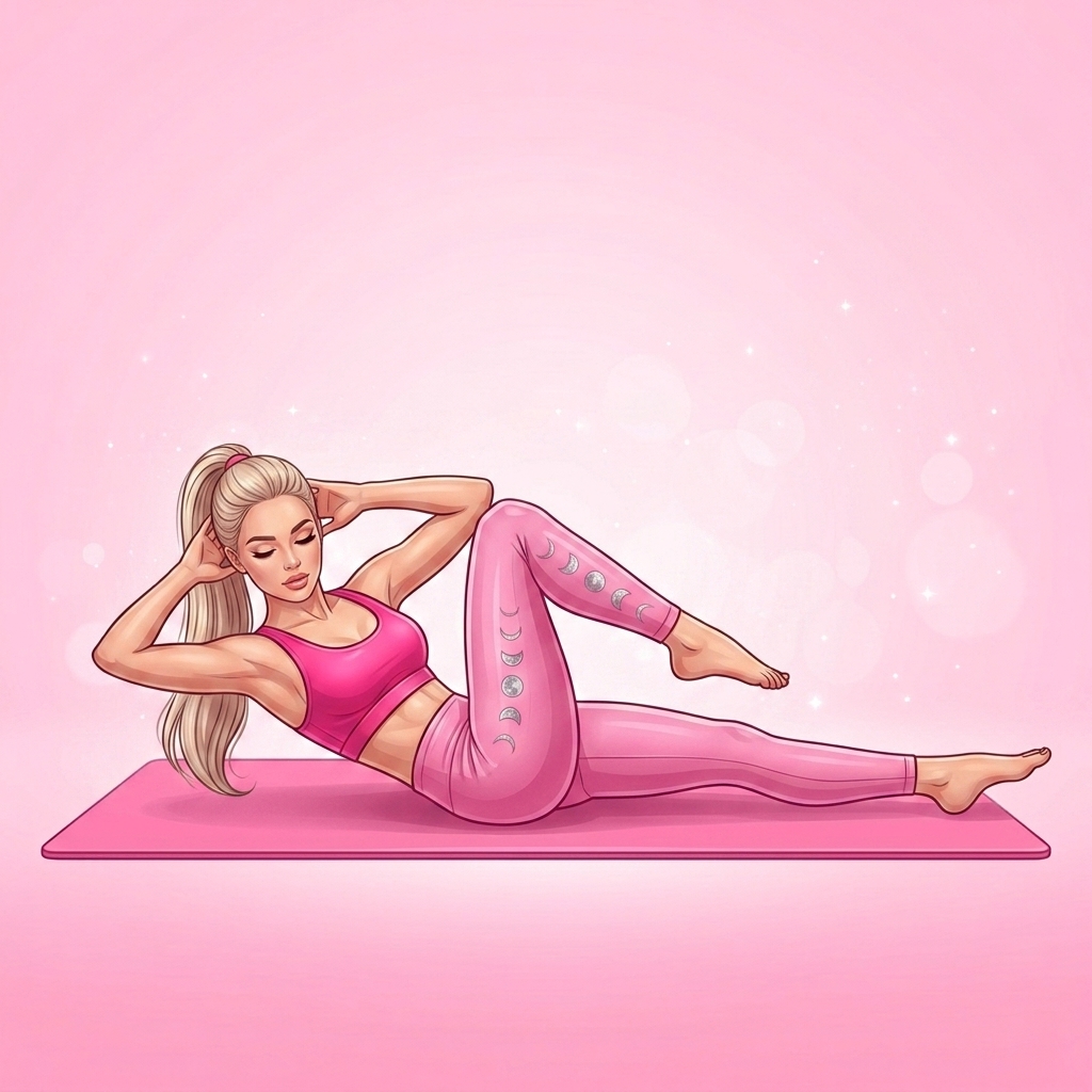 Illustration of Criss-Cross Advanced Pilates exercise, Pink Pilates Club