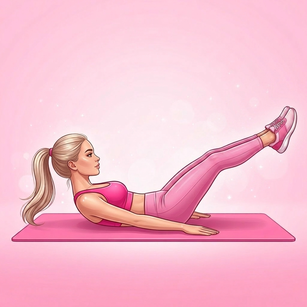Illustration of Double Leg Lower and Lift Pilates exercise, Pink Pilates Club