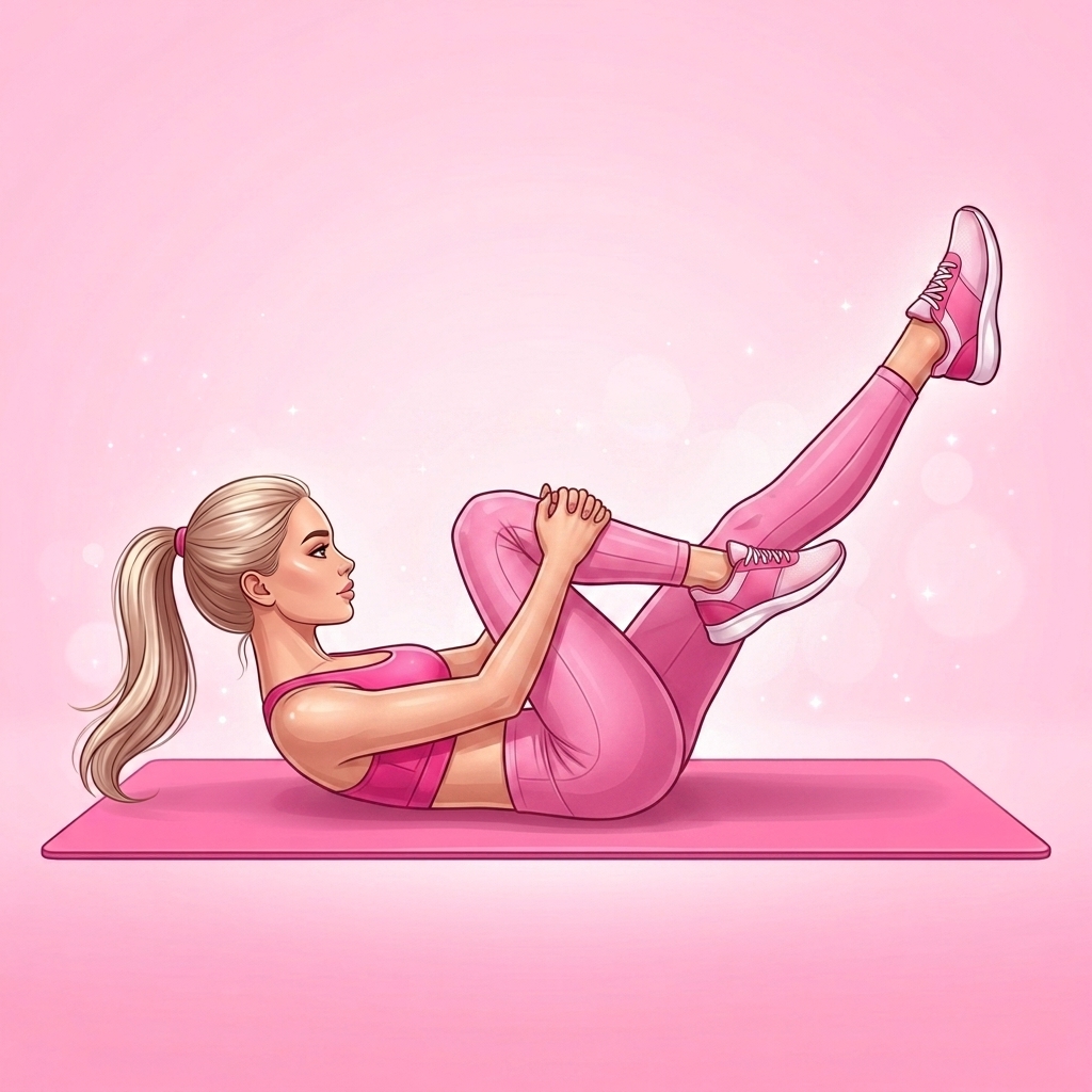 Illustration of Double Leg Stretch Prep Pilates exercise, Pink Pilates Club