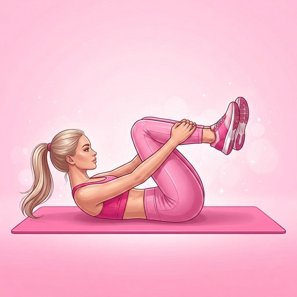Illustration of Happy Baby Pose Pilates exercise, Pink Pilates Club