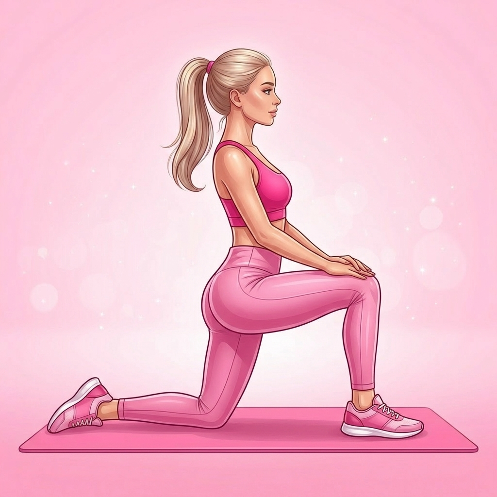 Illustration of Hip Flexor Stretch with Reach Pilates exercise, Pink Pilates Club
