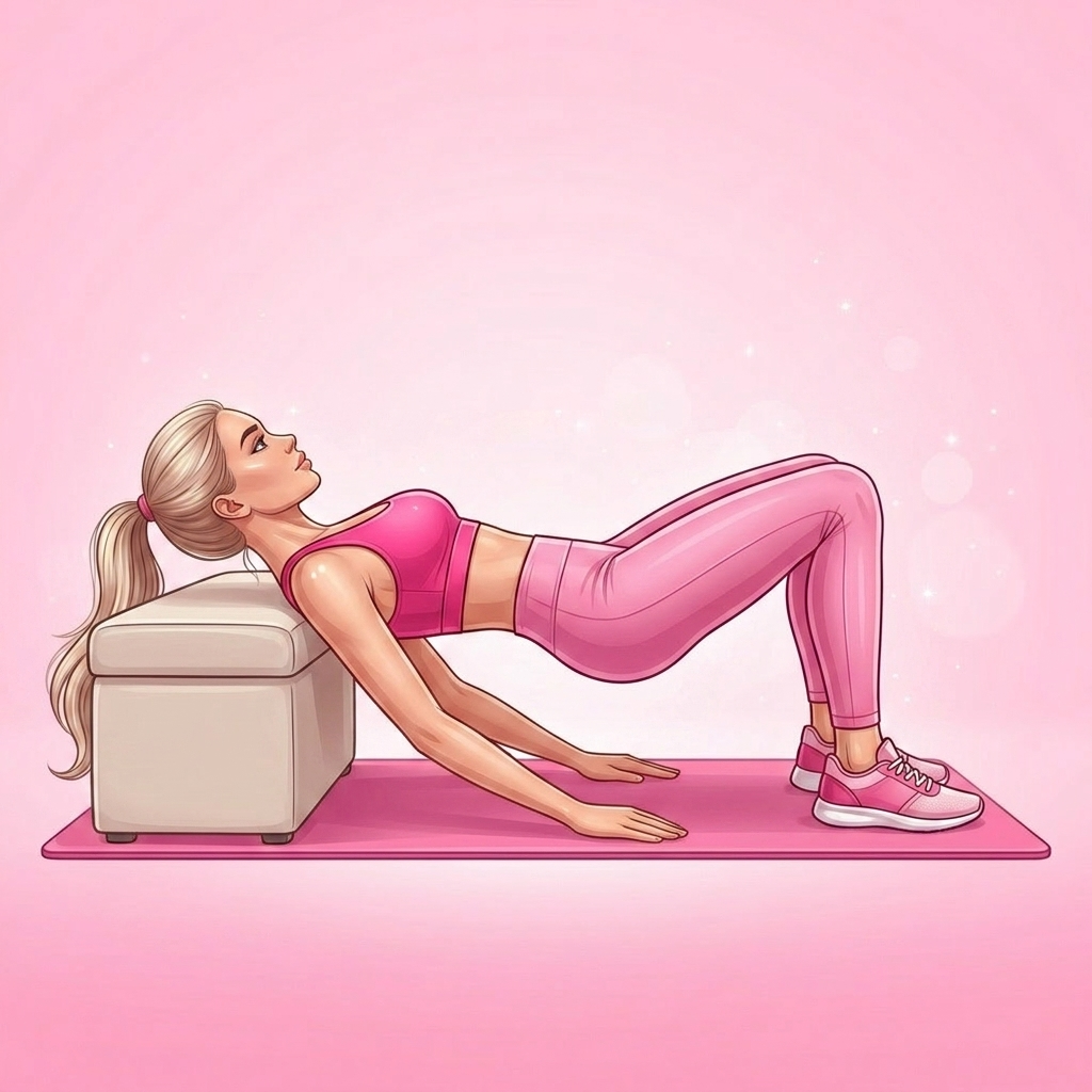 Illustration of Hip Thrust from Sofa Pilates exercise, Pink Pilates Club