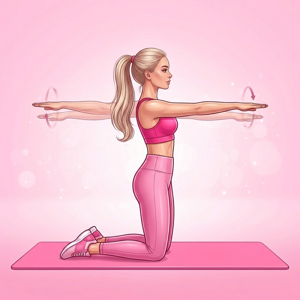 Illustration of Chest Opener with Arm Circles Pilates exercise, Pink Pilates Club