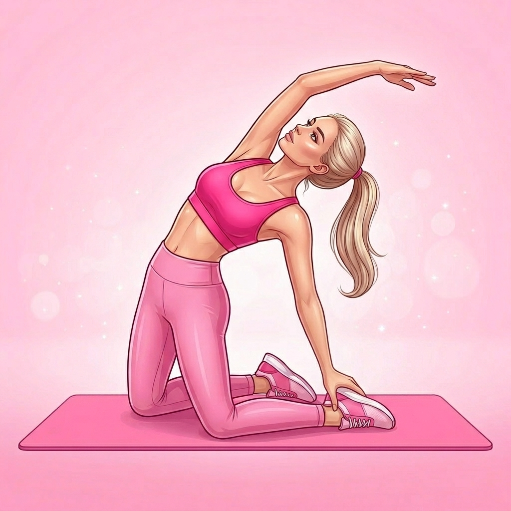 Illustration of Kneeling Side Stretch Pilates exercise, Pink Pilates Club