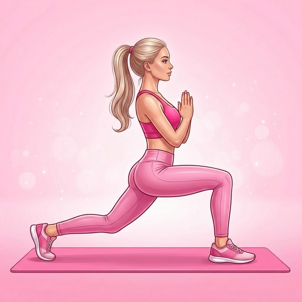 Illustration of Lunge with Rotation Pilates exercise, Pink Pilates Club