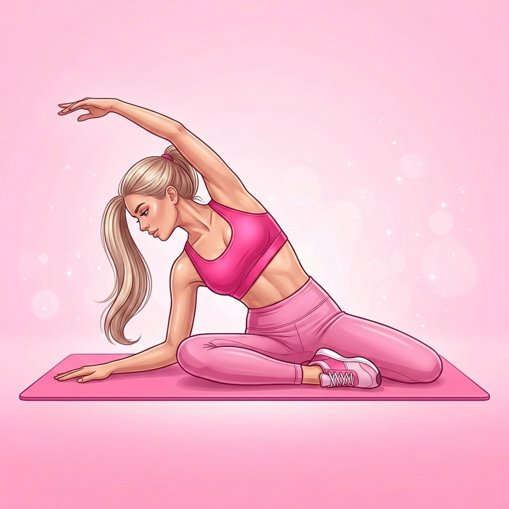 Illustration of Mermaid Stretch Pilates exercise, Pink Pilates Club