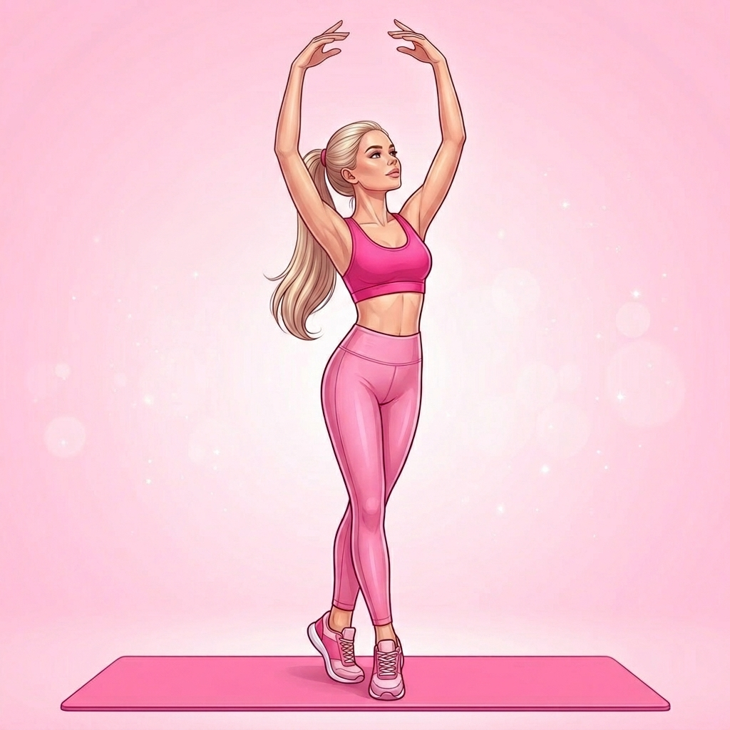 Illustration of Port de Bras with Spine Articulation Pilates exercise, Pink Pilates Club