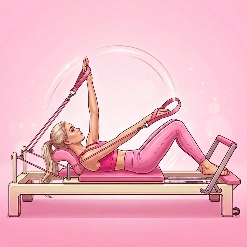 Illustration of Arm Circles Pilates exercise, Pink Pilates Club