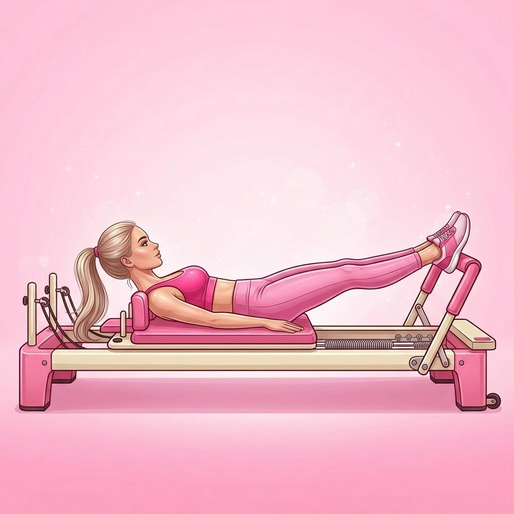 Illustration of Footwork Parallel Pilates exercise, Pink Pilates Club