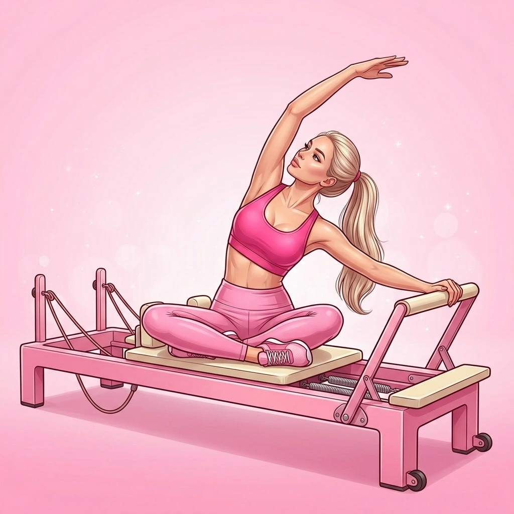 Illustration of Mermaid Pilates exercise, Pink Pilates Club