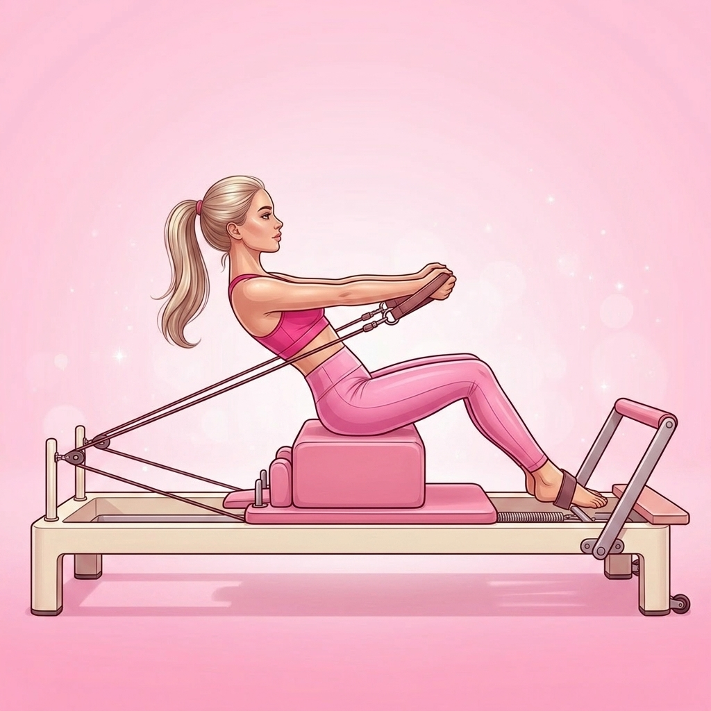 Illustration of Short Box Round Back Pilates exercise, Pink Pilates Club