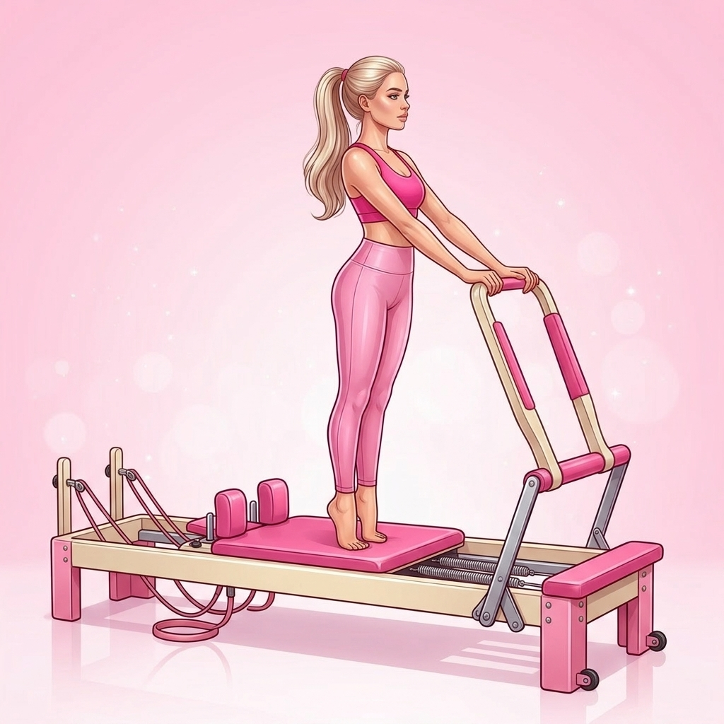 Illustration of Standing Calf Work Pilates exercise, Pink Pilates Club