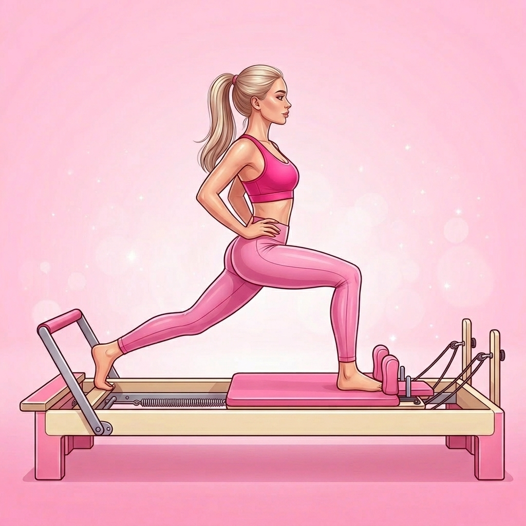 Illustration of Standing Lunge Pilates exercise, Pink Pilates Club