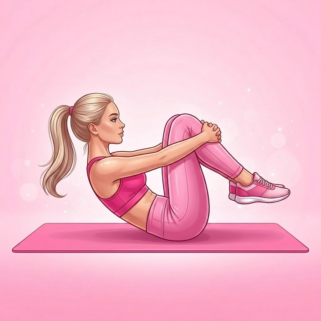 Illustration of Rolling Like a Ball Pilates exercise, Pink Pilates Club