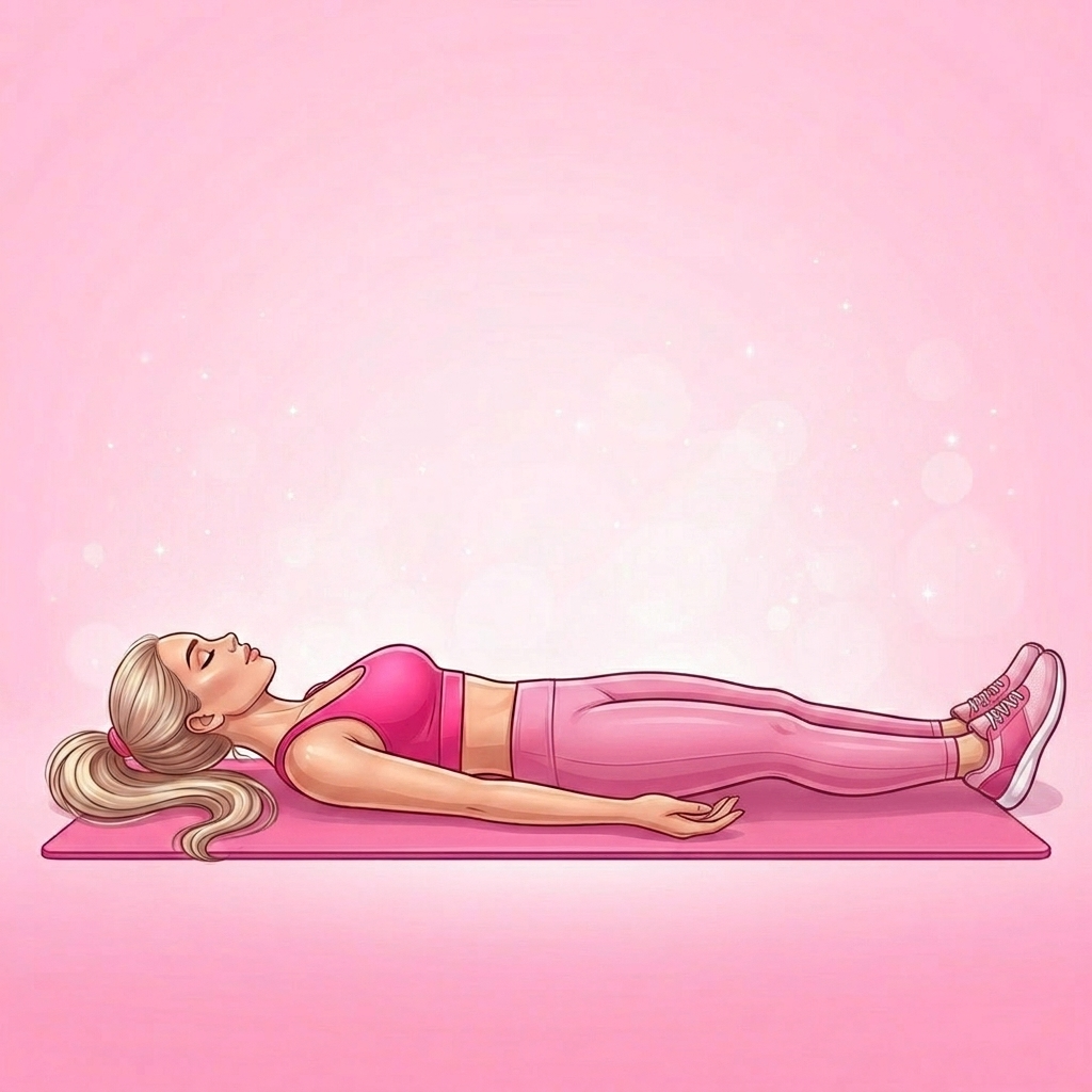 Illustration of Constructive Rest Pilates exercise, Pink Pilates Club